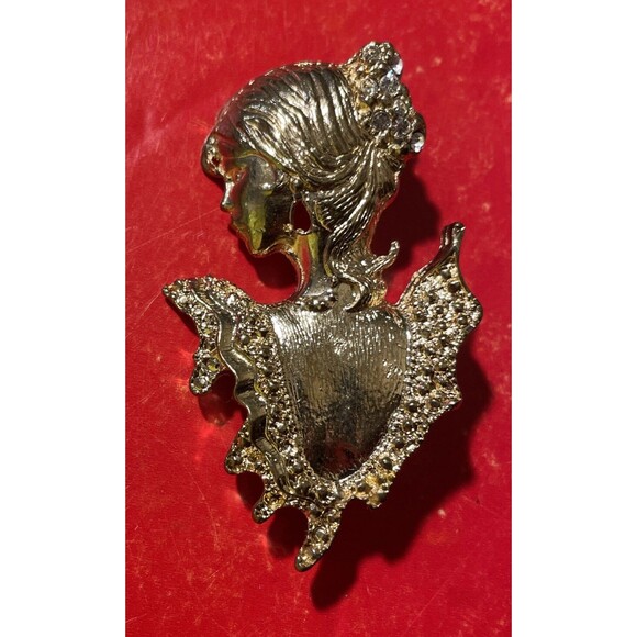 Rare Jewelry - STUNNINGLY LOVELY VICTORIAN GOLD Plated LADY PIN RHINESTONES in Hair RARE!!